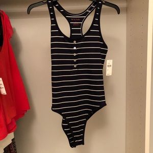 Anthro Navy & White Striped Tank Bodysuit